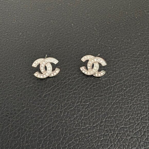 Authentic CHANEL Silver Crystal CC Stud Earrings (No Backings) - Picture 3 of 5